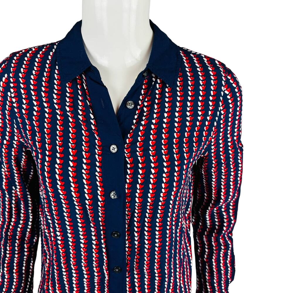 Draper James Womans Size 2 Shirt Dress Button Front Blue Hearts Long Sleeve - Picture 6 of 9